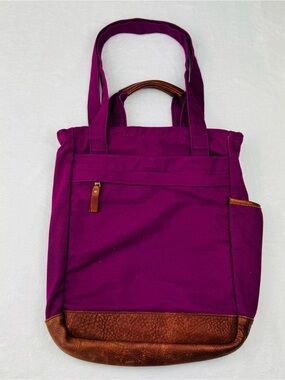 Duluth Trading Co. Plum color Canvas Zip Tote Bag. Leather bottom/ detailing.